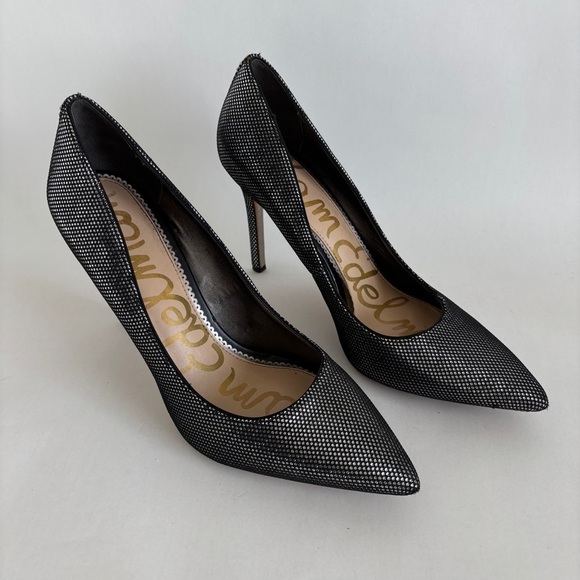 Sam Edelman womens Hazel Heels Black silver Metallic pointed toe size 9 - Picture 1 of 9